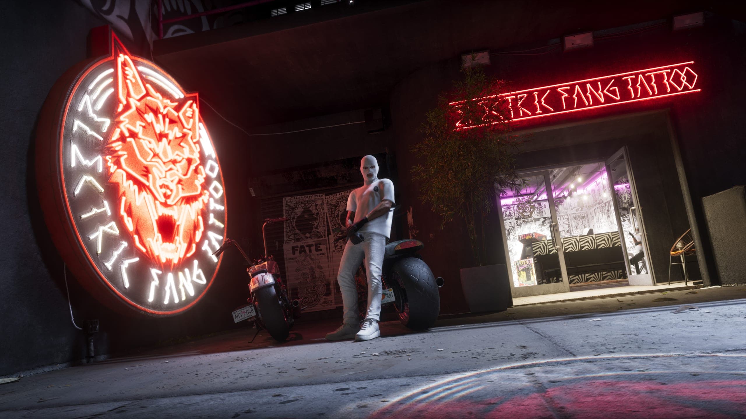 Captura de tela oficial de GTA VI mostrando uma motocicleta customizada em Leonida
