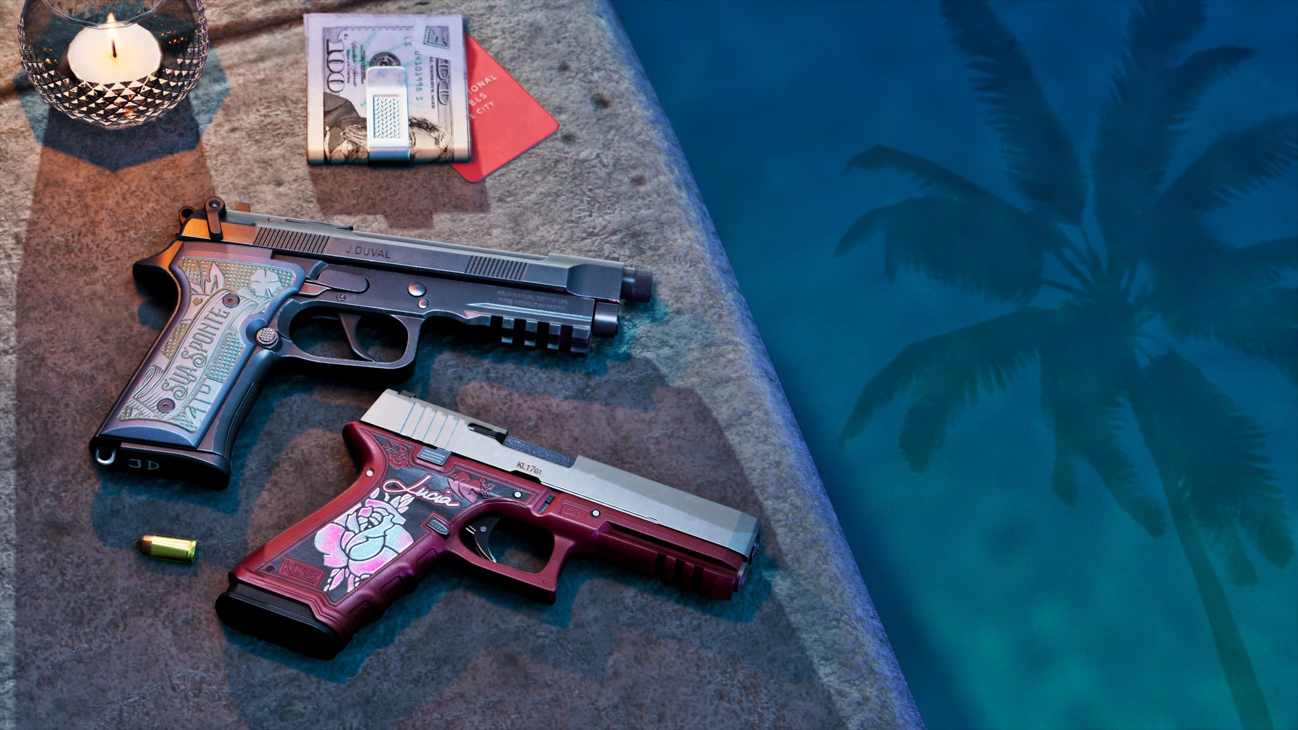Pistolas customizadas de Jason e Lucia em GTA VI
